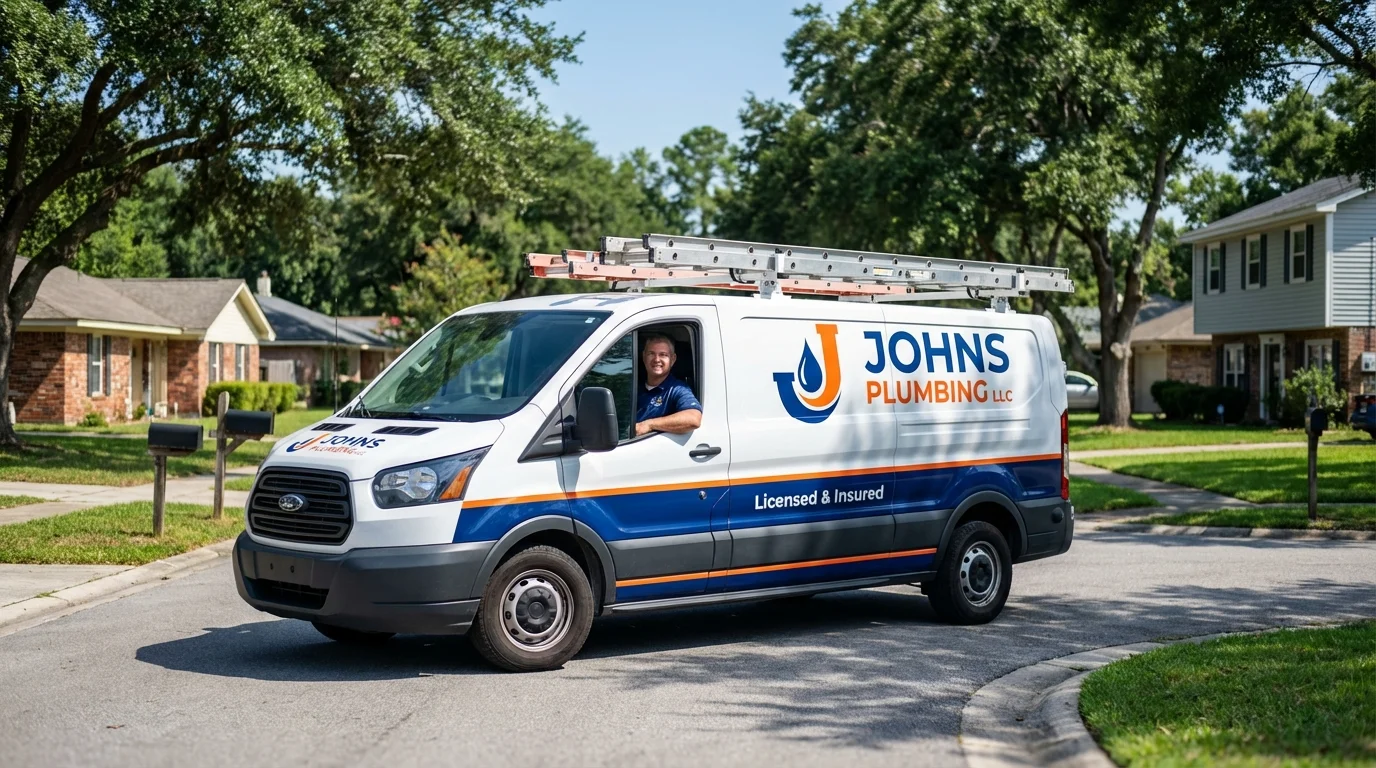 Johns Plumbing LLC service van in Springfield Gardens, NY