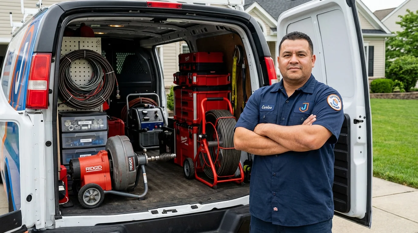Professional drain cleaning equipment and Johns Plumbing LLC plumber in Springfield Gardens