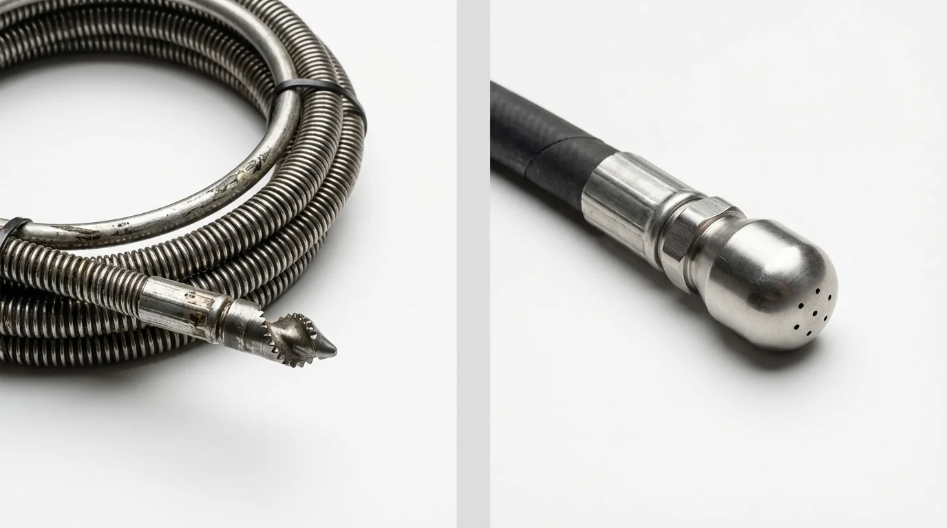 Drain snake cable and hydro jetting nozzle used for drain cleaning in Springfield Gardens, NY