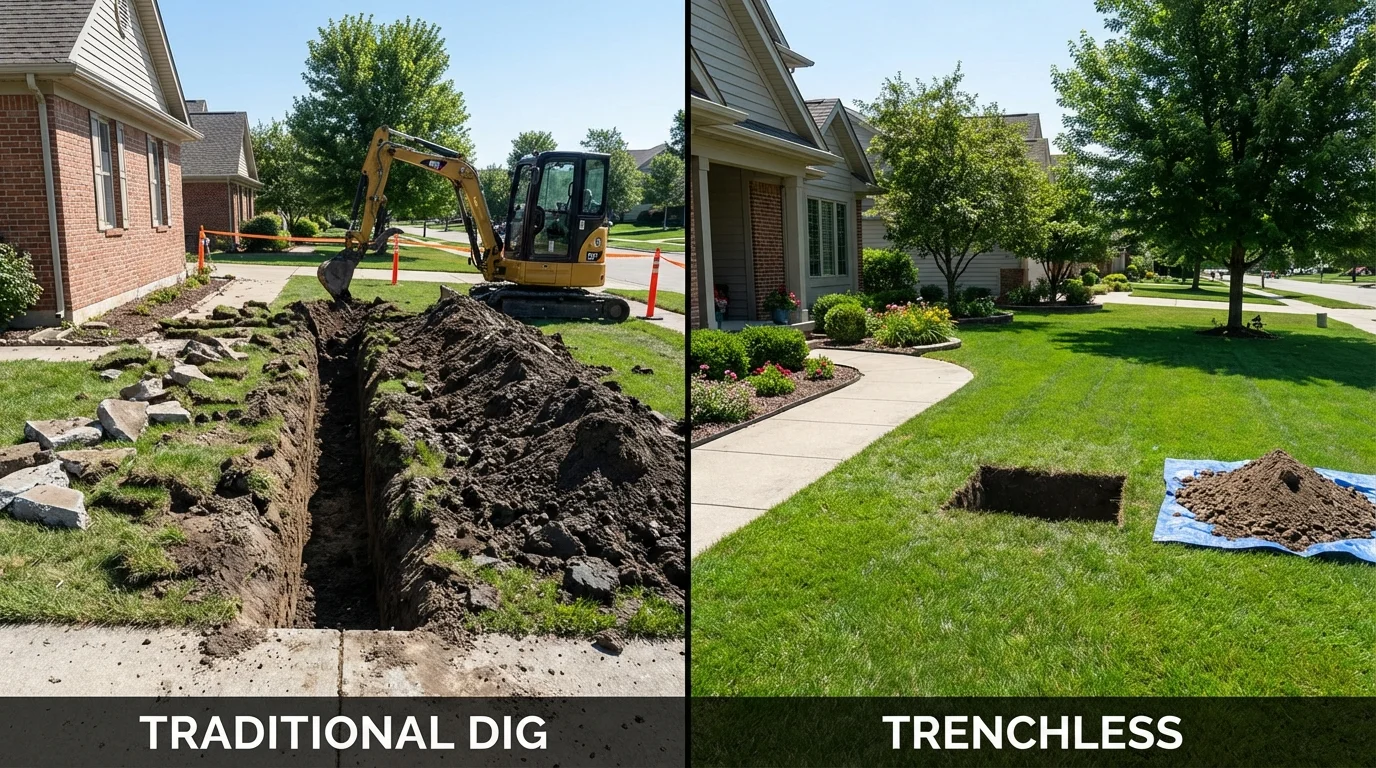Trenchless sewer repair with minimal yard damage versus traditional excavation in Springfield Gardens, NY